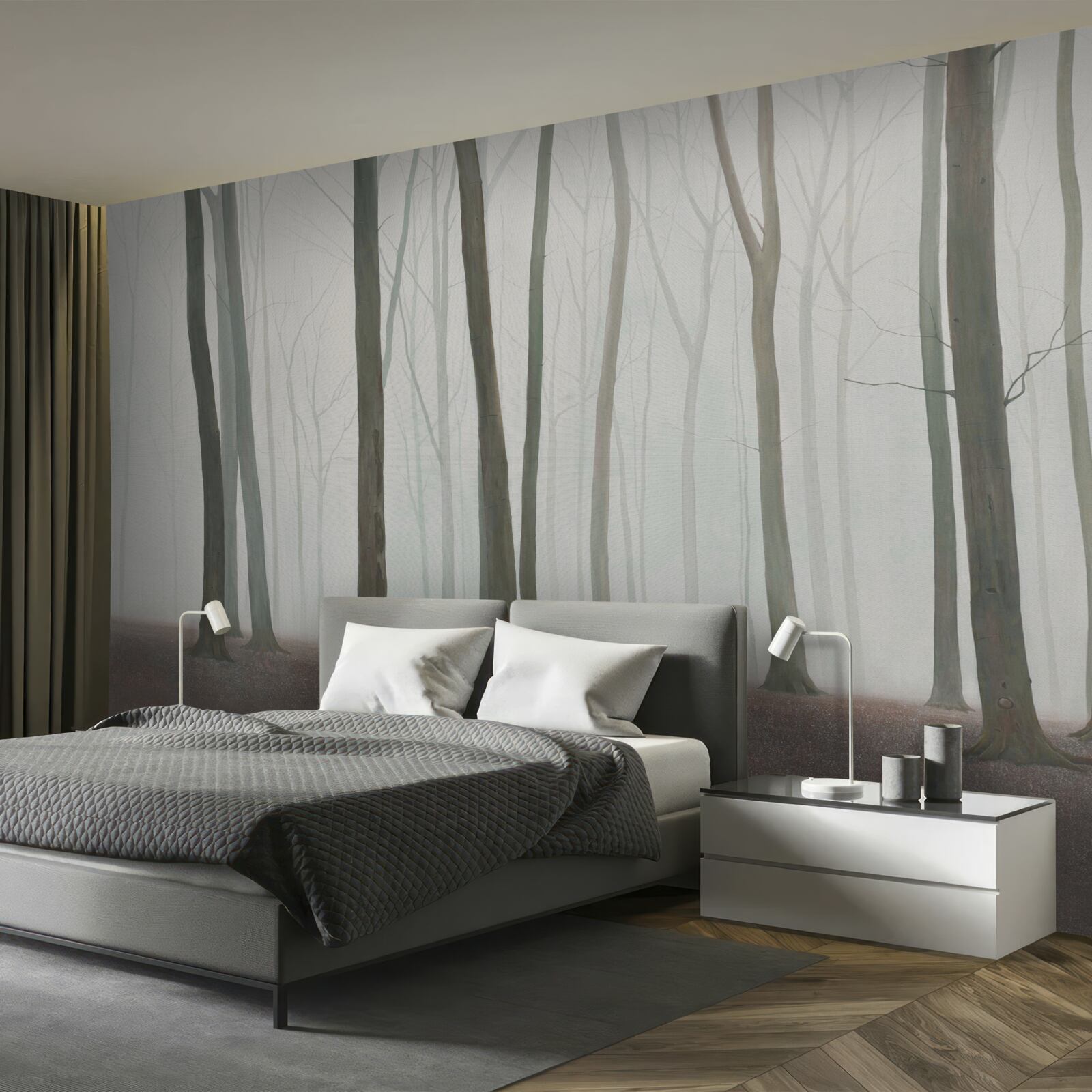 Фотошпалери поодинокі дерева, оточені туманом