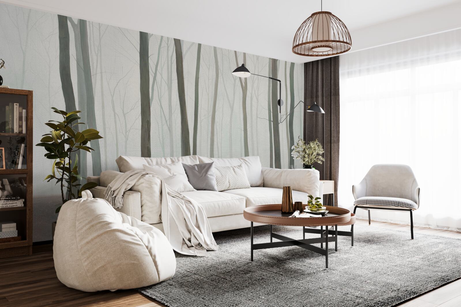 Фотошпалери поодинокі дерева, оточені туманом