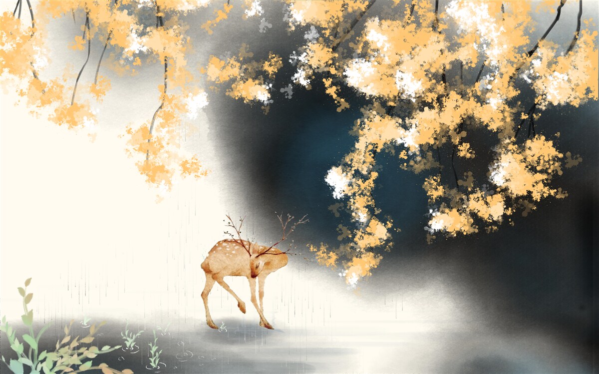 Фотошпалери сарна в туманних осінніх заростях