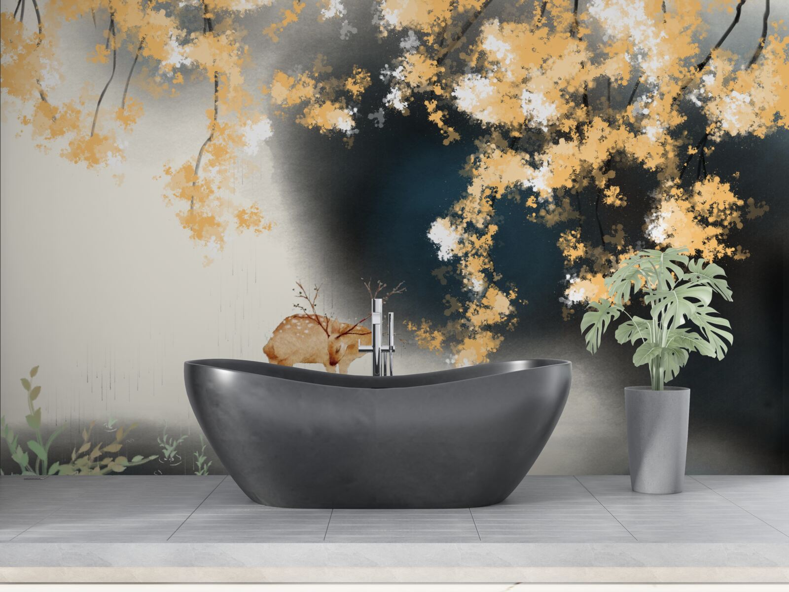 Фотошпалери сарна в туманних осінніх заростях