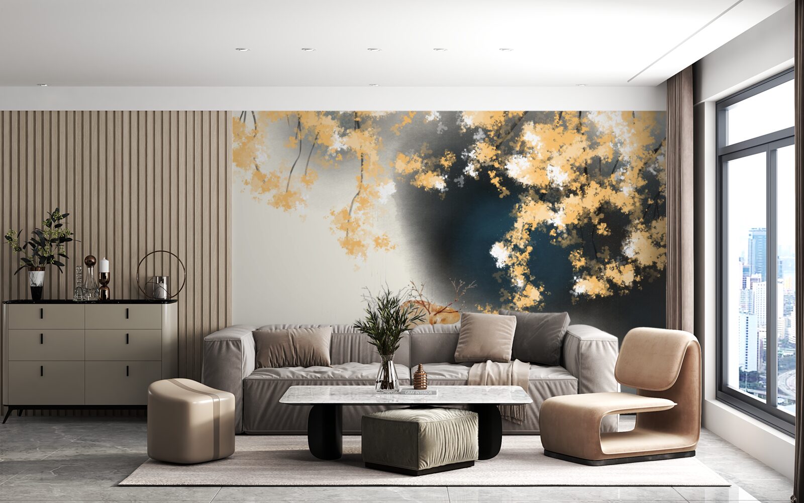 Фотошпалери сарна в туманних осінніх заростях