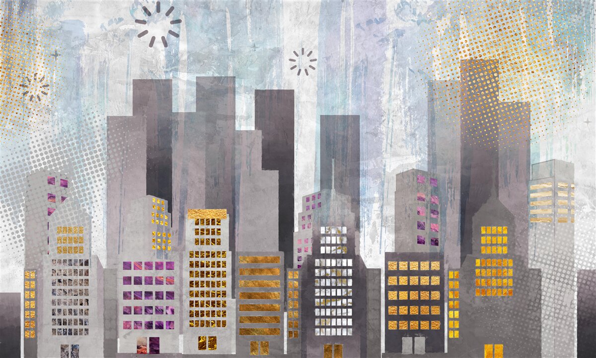 Фотошпалери місто, вкрите сірим кольором, з блискучими золотими вогнями