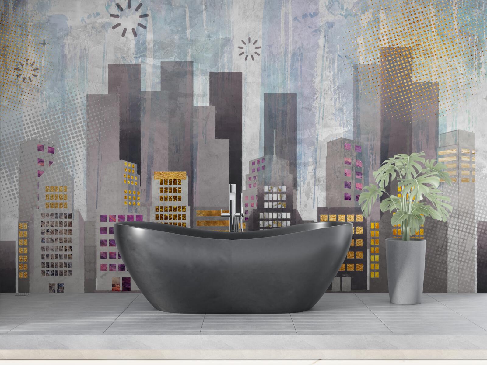 Фотошпалери місто, вкрите сірим кольором, з блискучими золотими вогнями