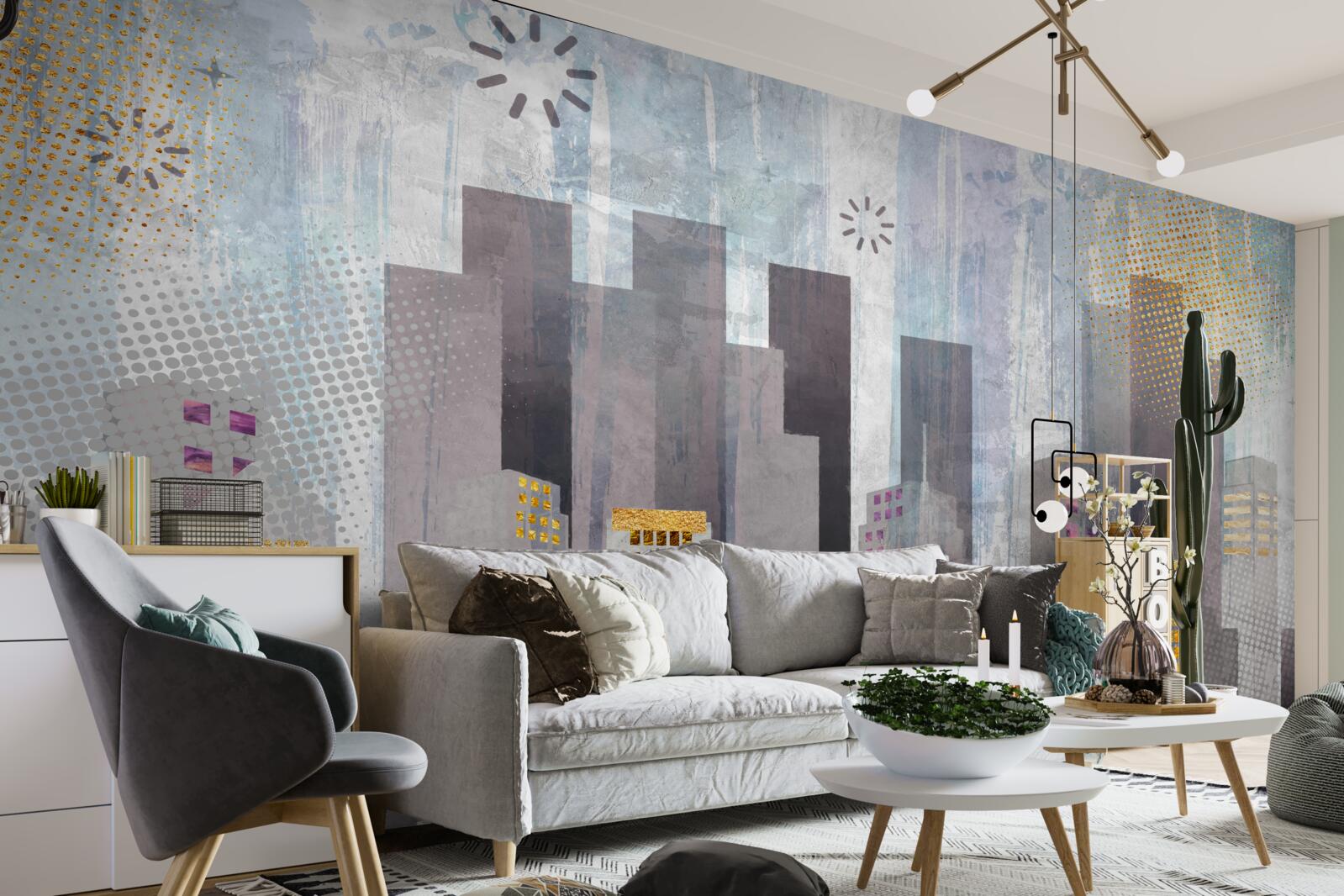 Фотошпалери місто, вкрите сірим кольором, з блискучими золотими вогнями