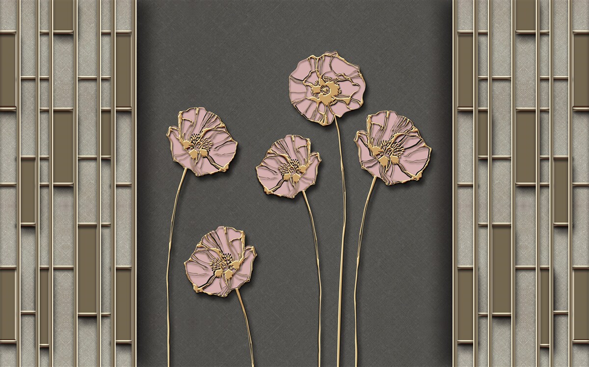 Фотошпалери елегантні маки на сріблястому тлі