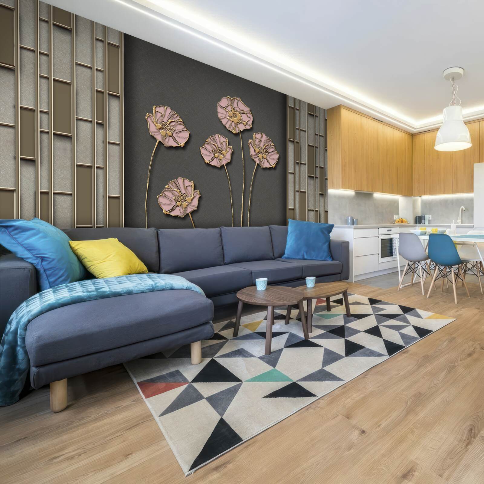 Фотошпалери елегантні маки на сріблястому тлі