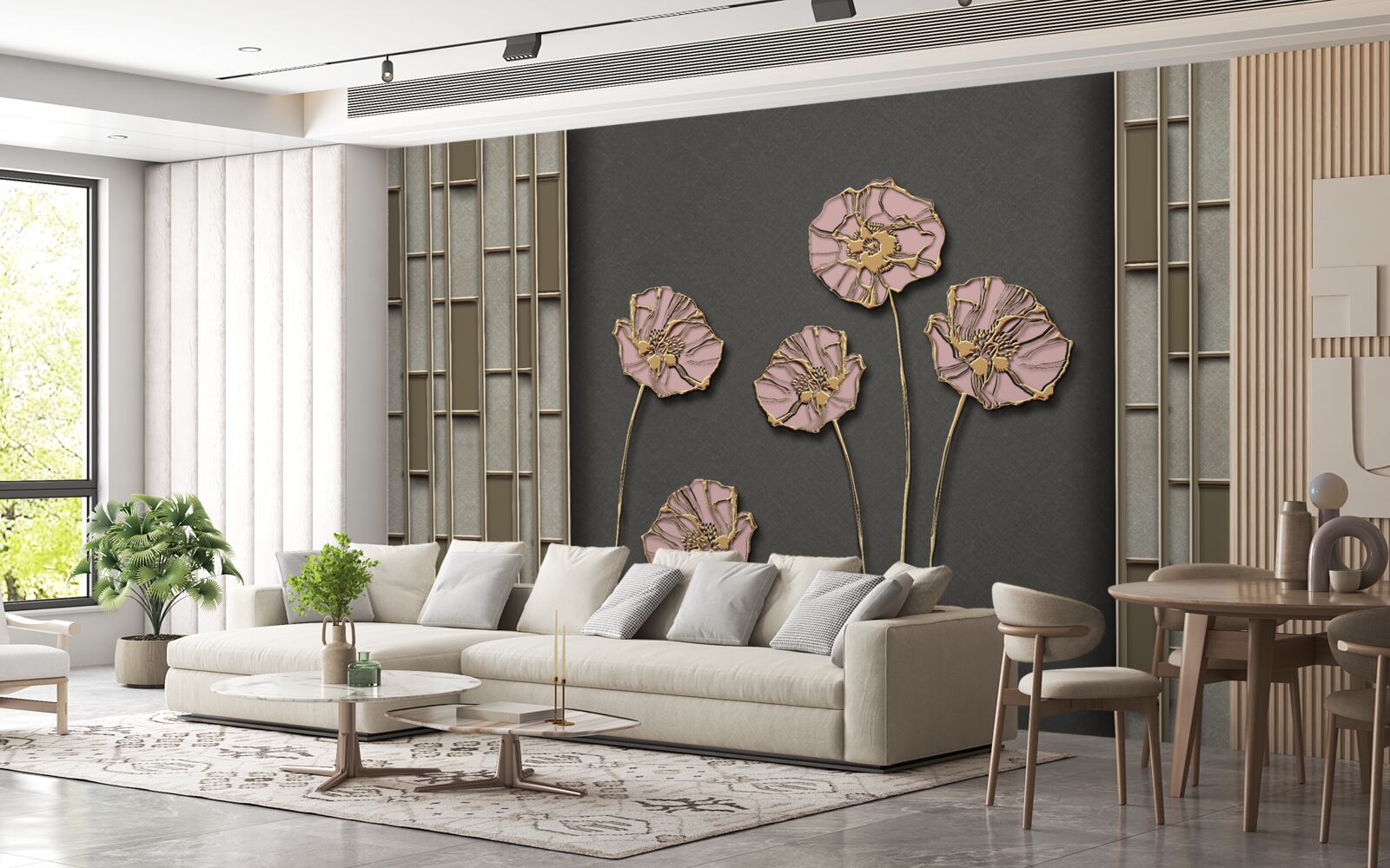 Фотошпалери елегантні маки на сріблястому тлі