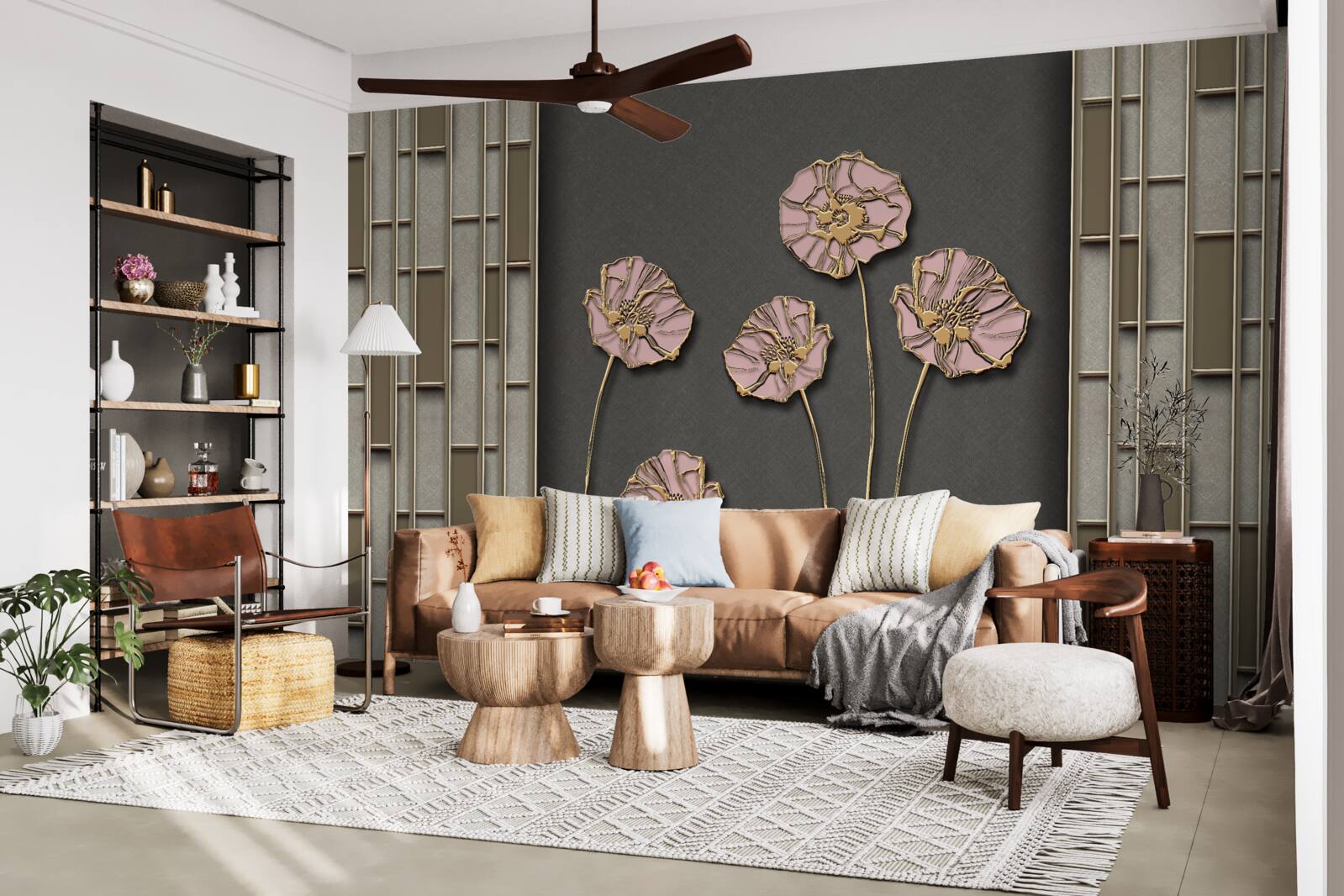 Фотошпалери елегантні маки на сріблястому тлі