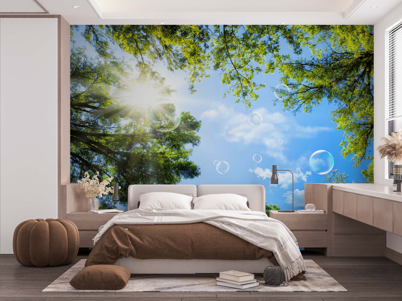 Фотошпалери зелений ліс осяяний яскравими променями сонця