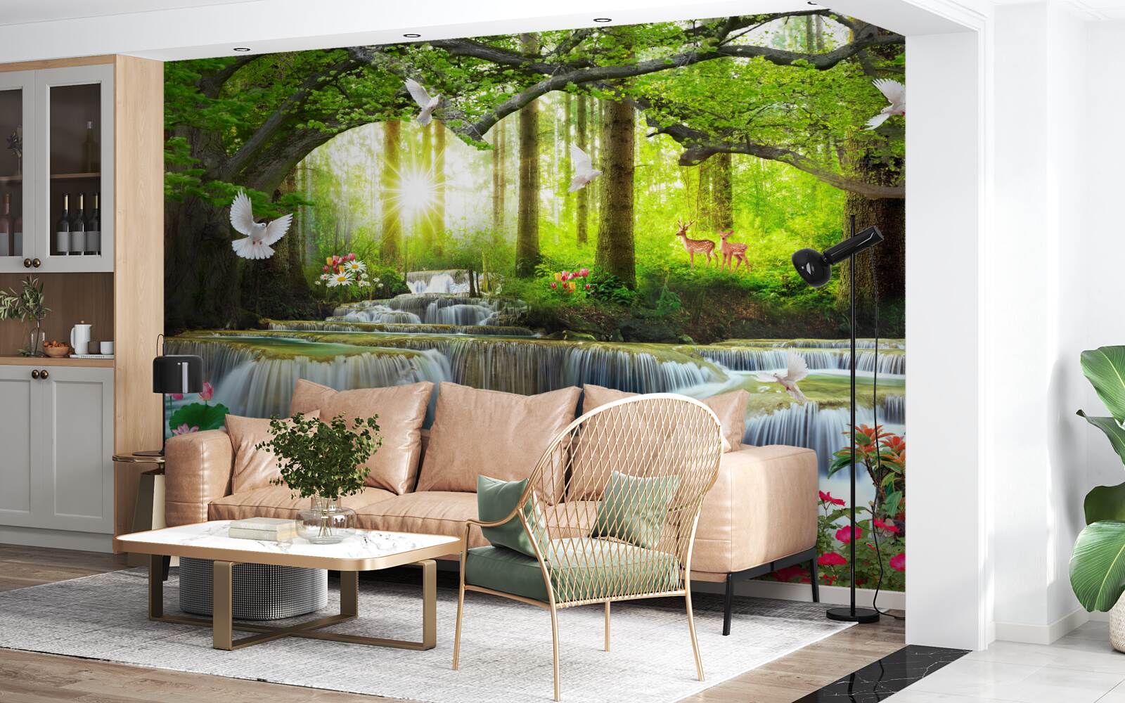 Фотошпалери Життя і природа біля дикого водоспаду в лісі