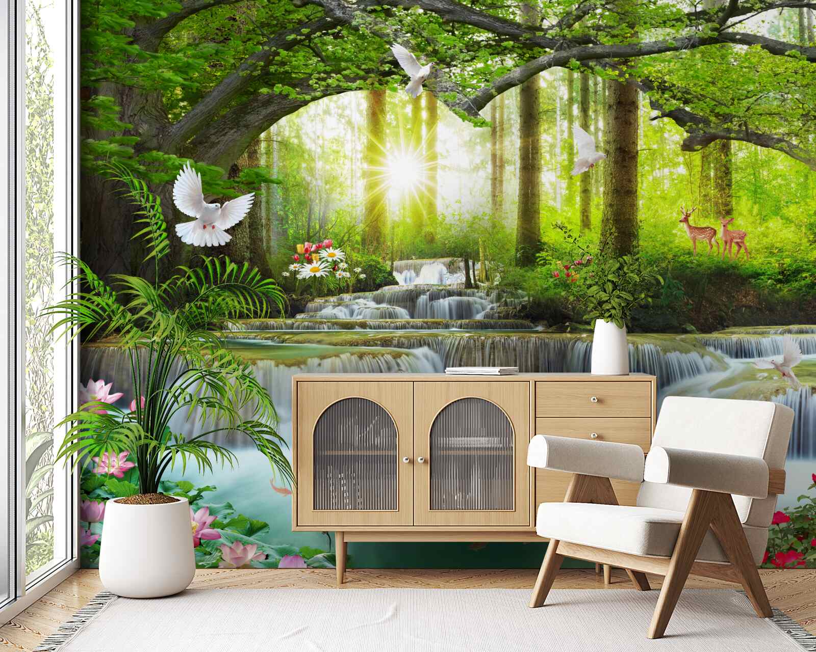 Фотошпалери Життя і природа біля дикого водоспаду в лісі