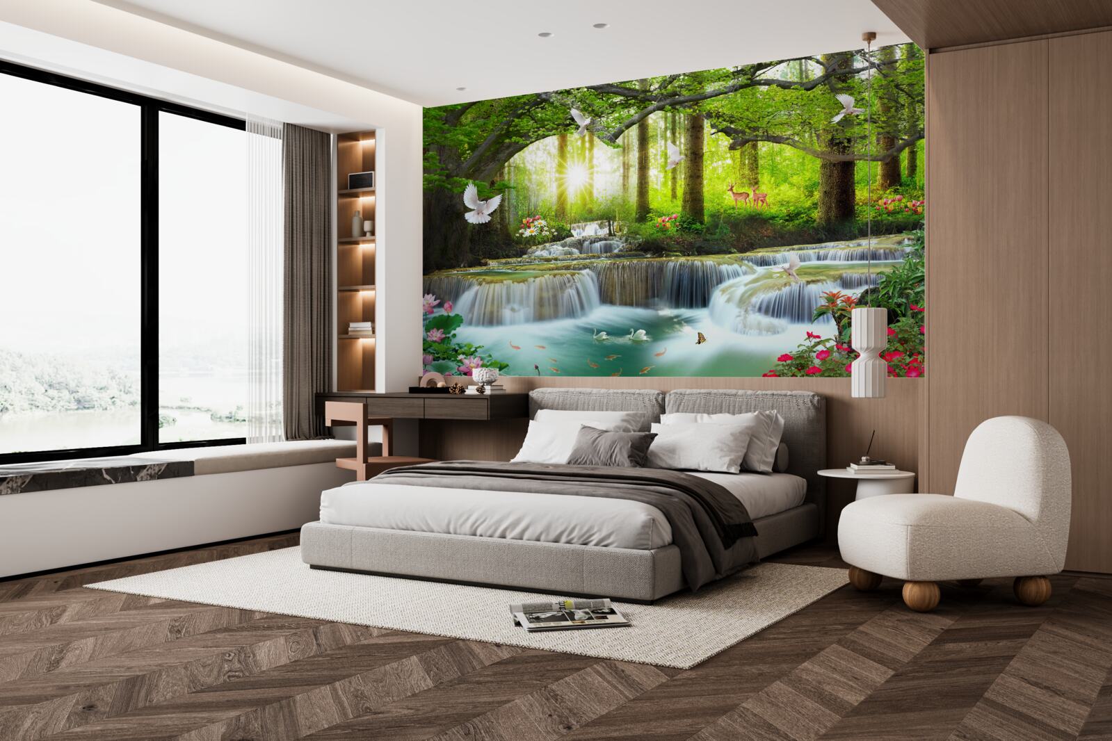 Фотошпалери Життя і природа біля дикого водоспаду в лісі