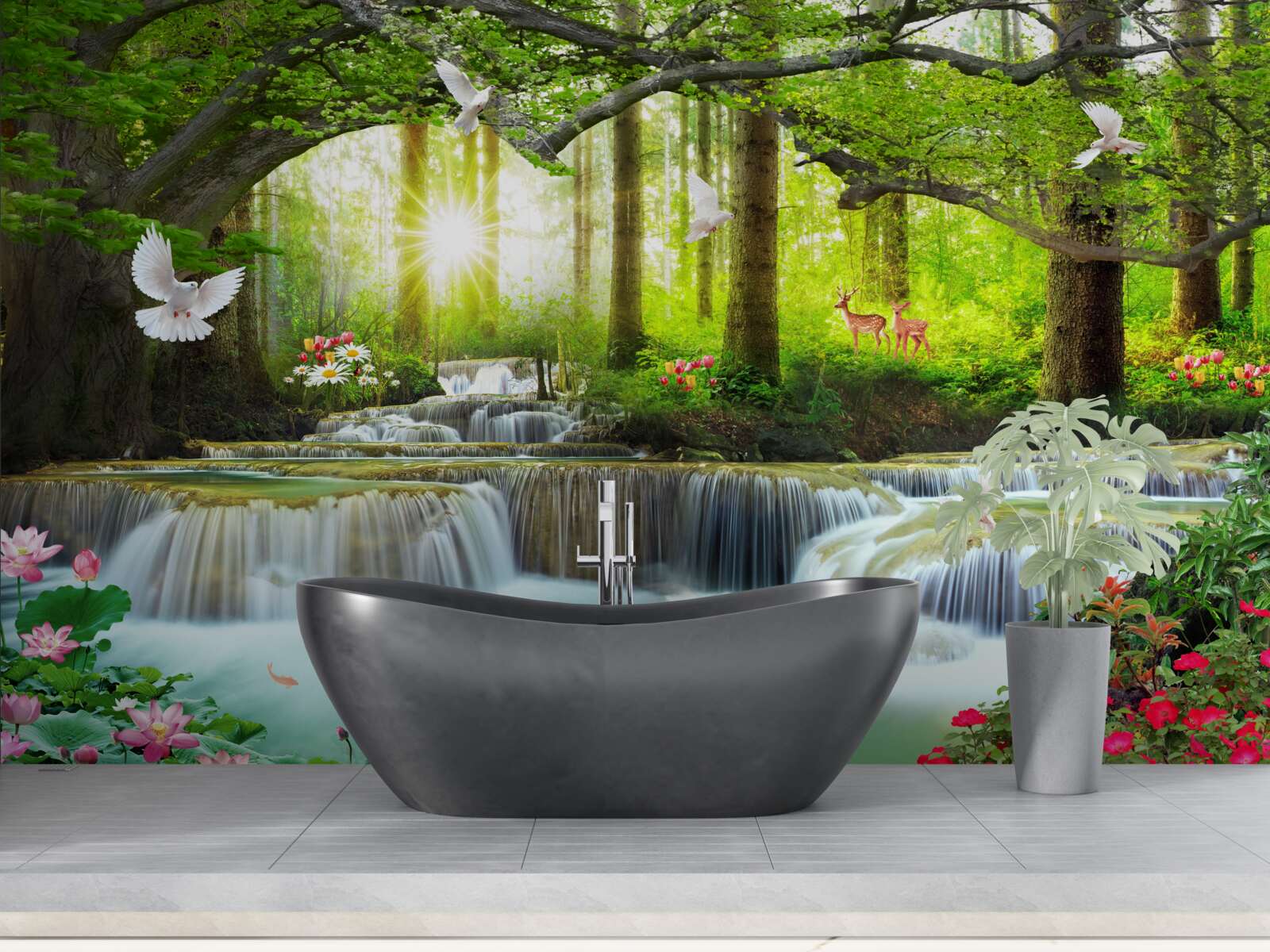 Фотошпалери Життя і природа біля дикого водоспаду в лісі