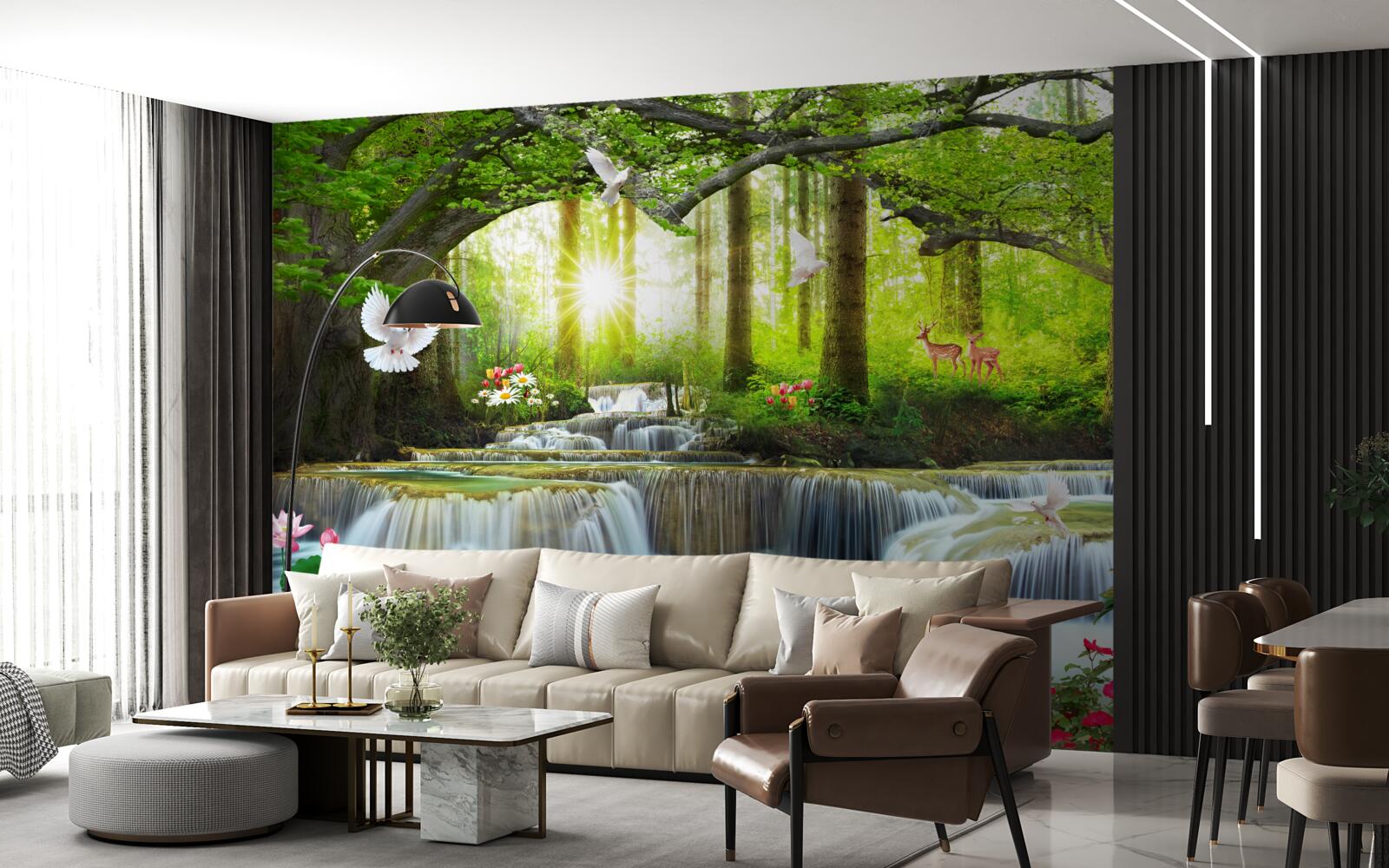 Фотошпалери Життя і природа біля дикого водоспаду в лісі