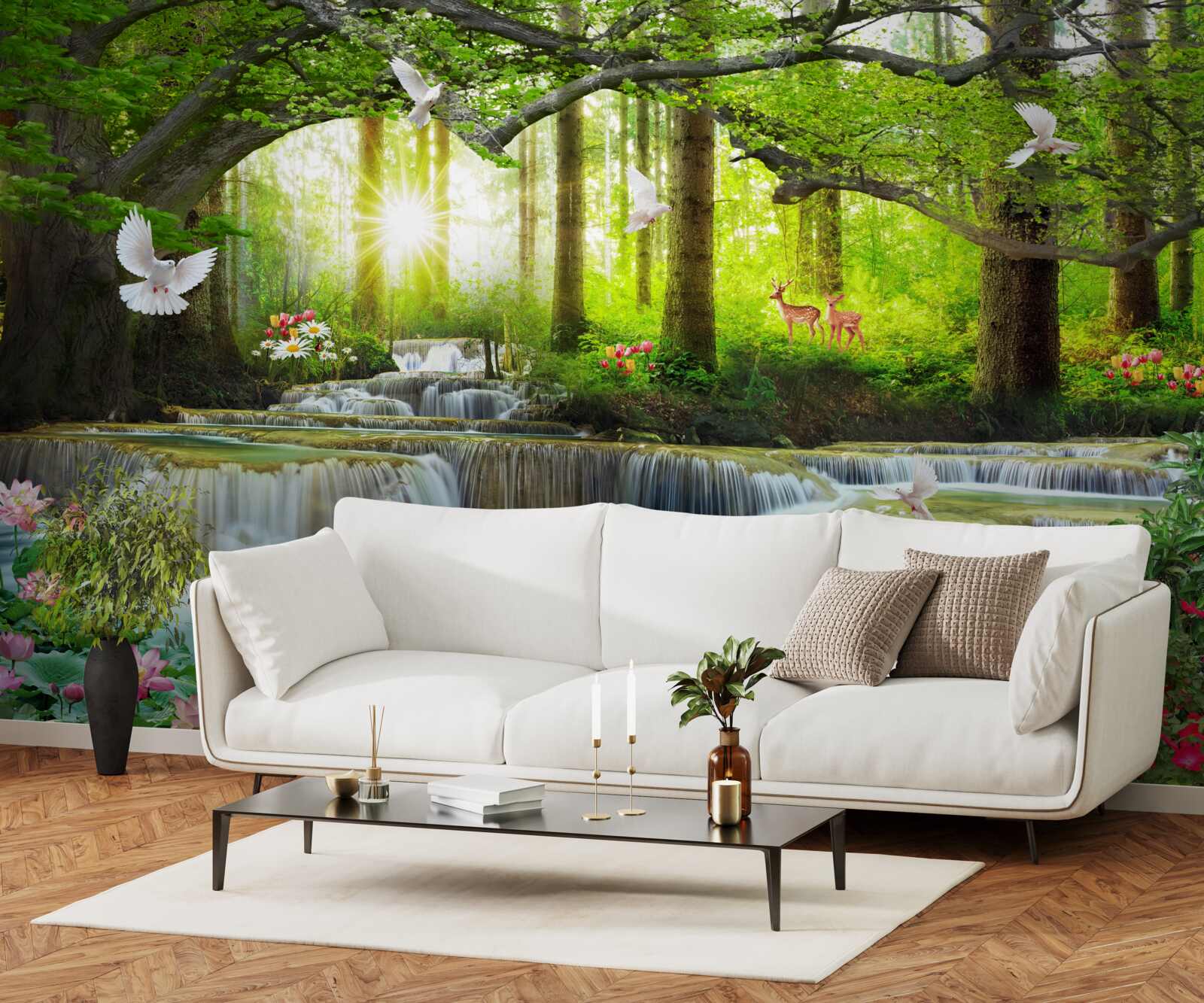 Фотошпалери Життя і природа біля дикого водоспаду в лісі