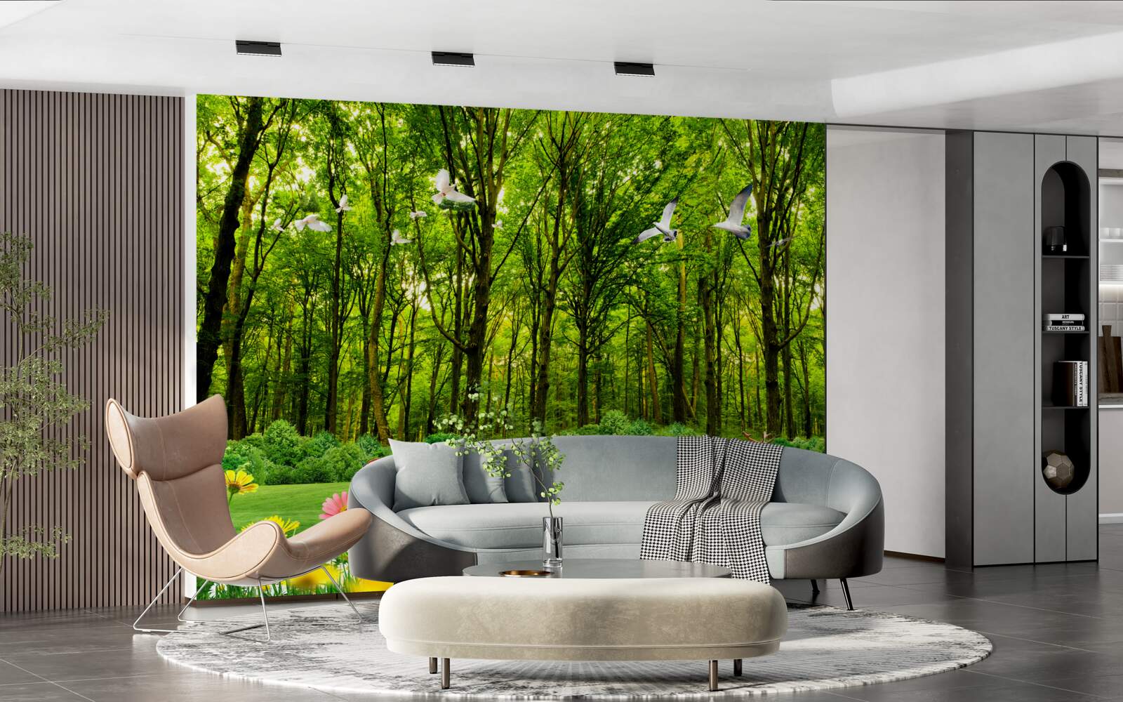 Фотошпалери у зеленому лісі олені вийшли на пасовисько