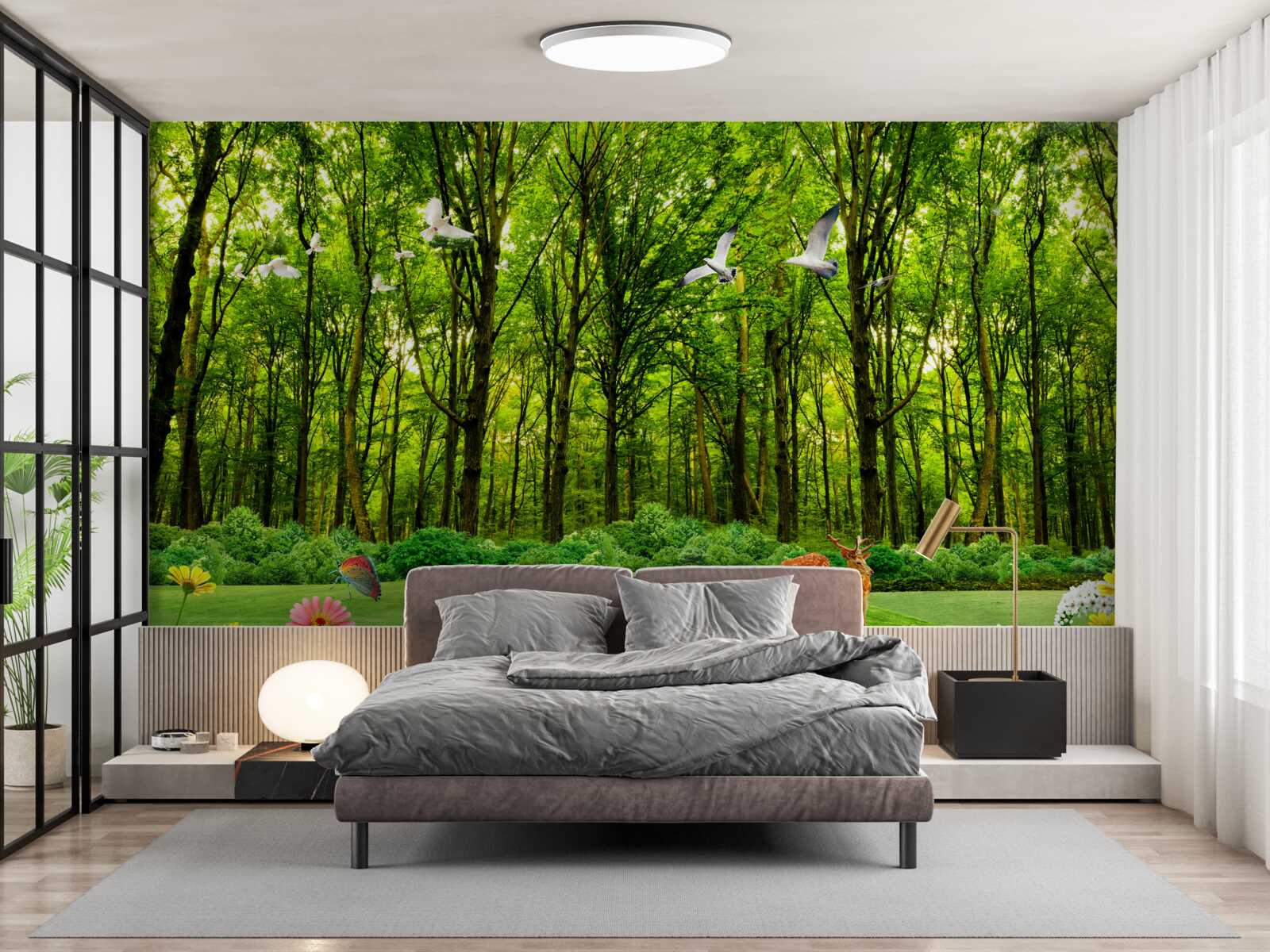 Фотошпалери у зеленому лісі олені вийшли на пасовисько