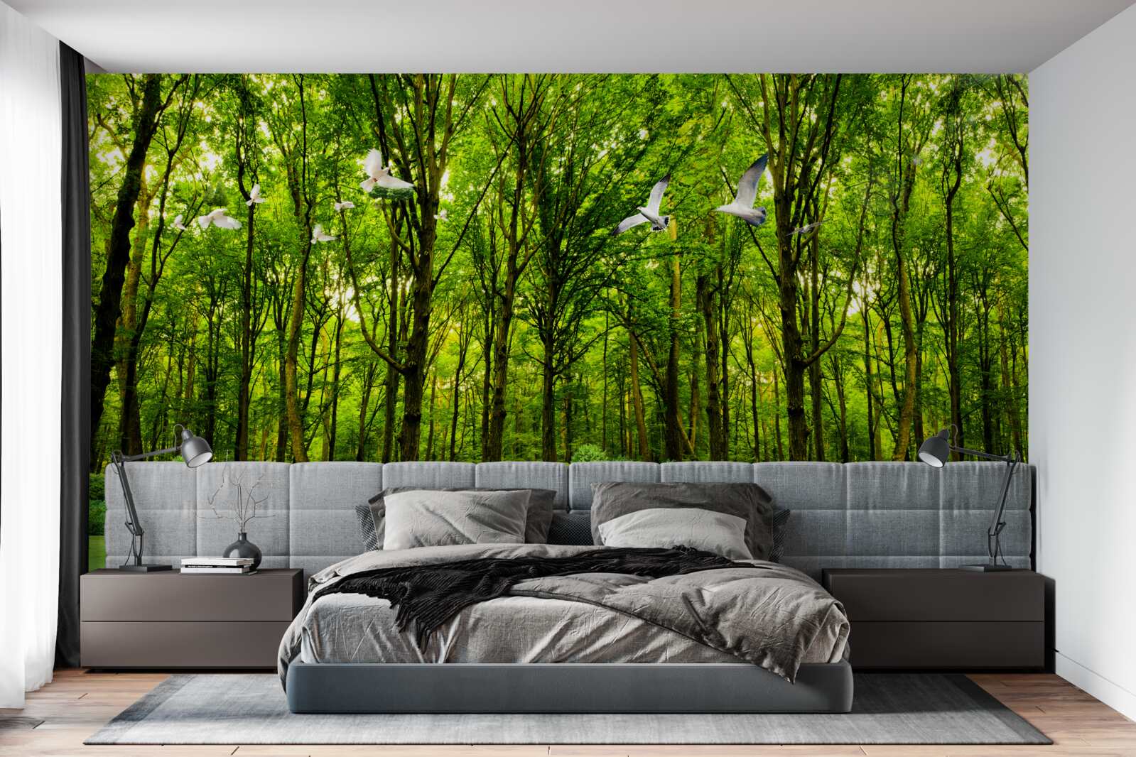 Фотошпалери у зеленому лісі олені вийшли на пасовисько