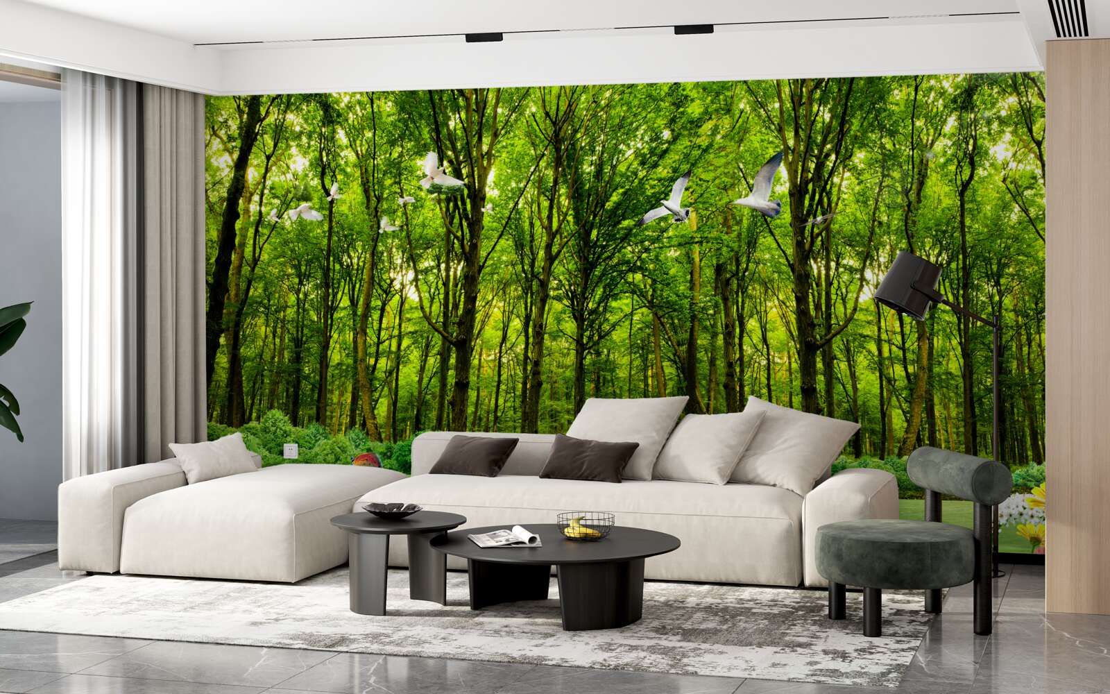 Фотошпалери у зеленому лісі олені вийшли на пасовисько