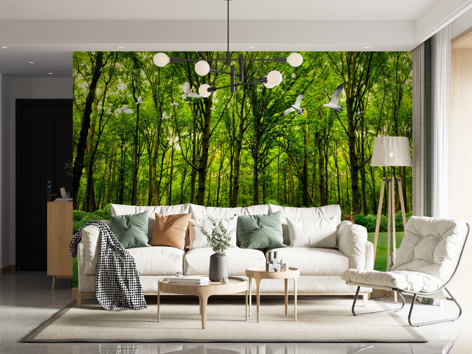 Фотошпалери у зеленому лісі олені вийшли на пасовисько