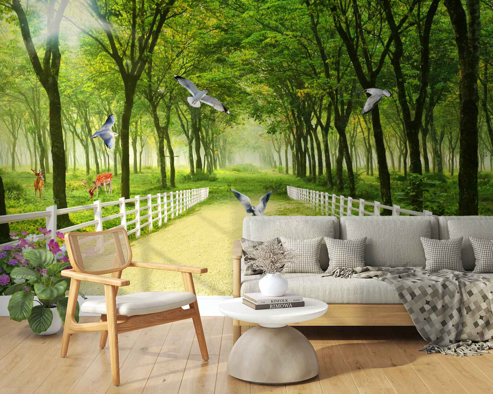 Фотошпалери у лісі голуби вітають теплі промені сонця