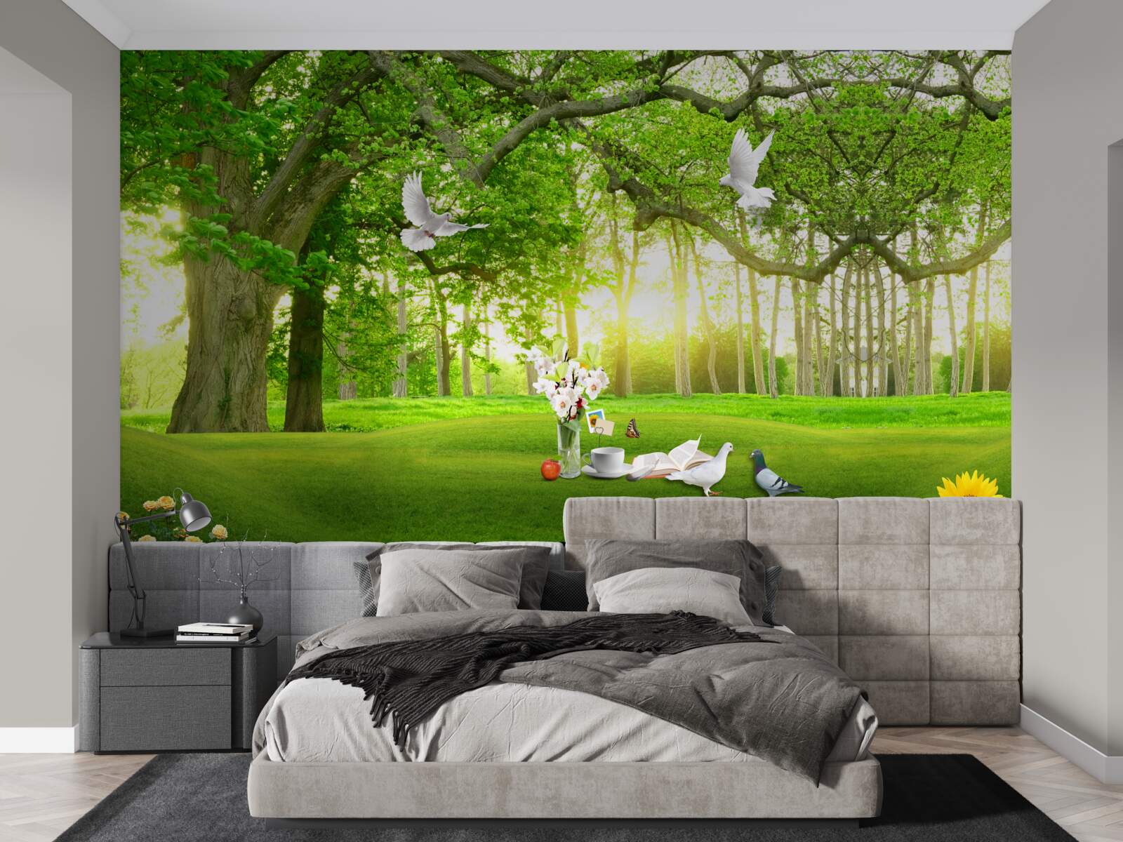 Фотошпалери тиха зелена галявина на світанку