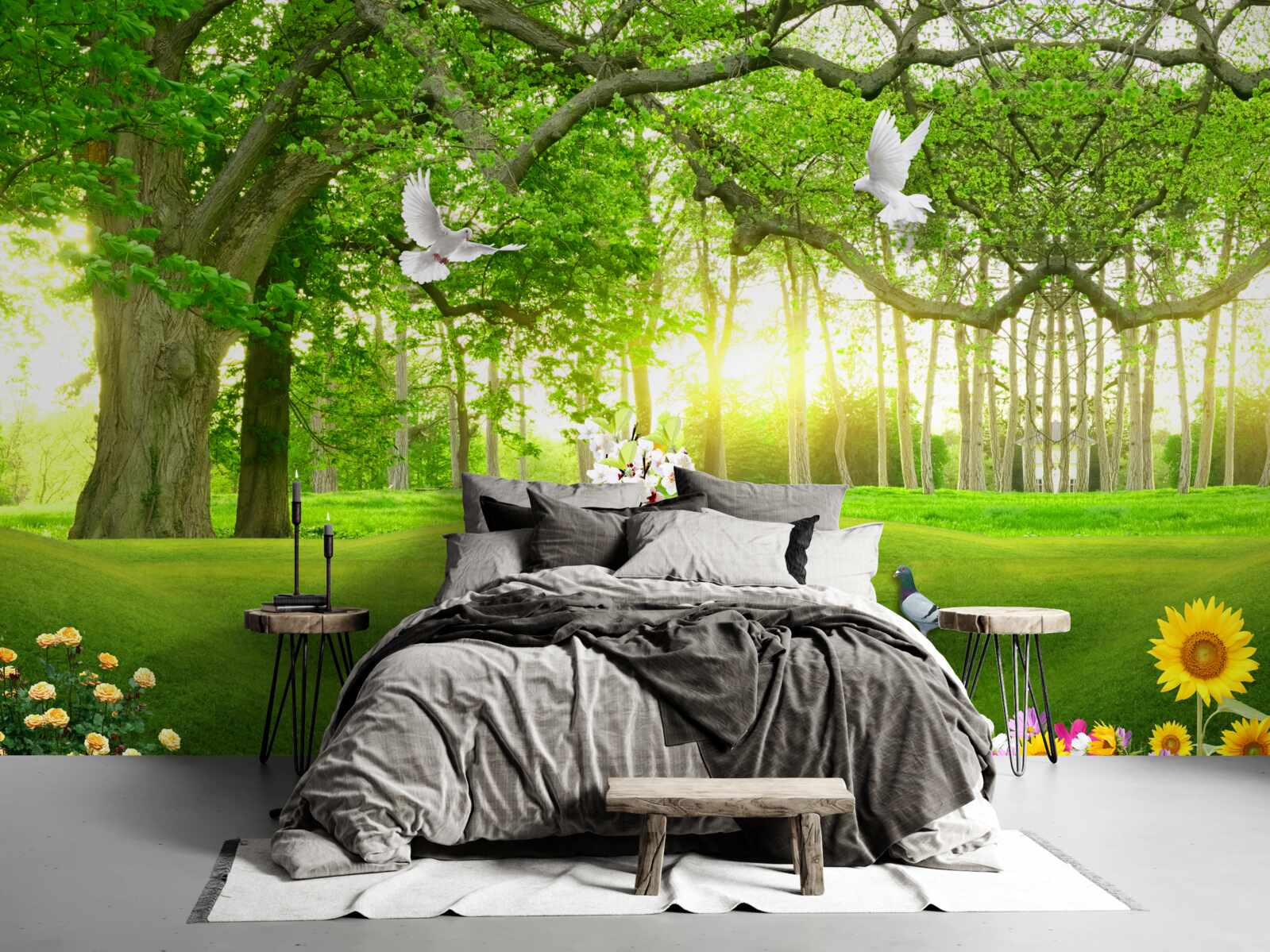 Фотошпалери тиха зелена галявина на світанку