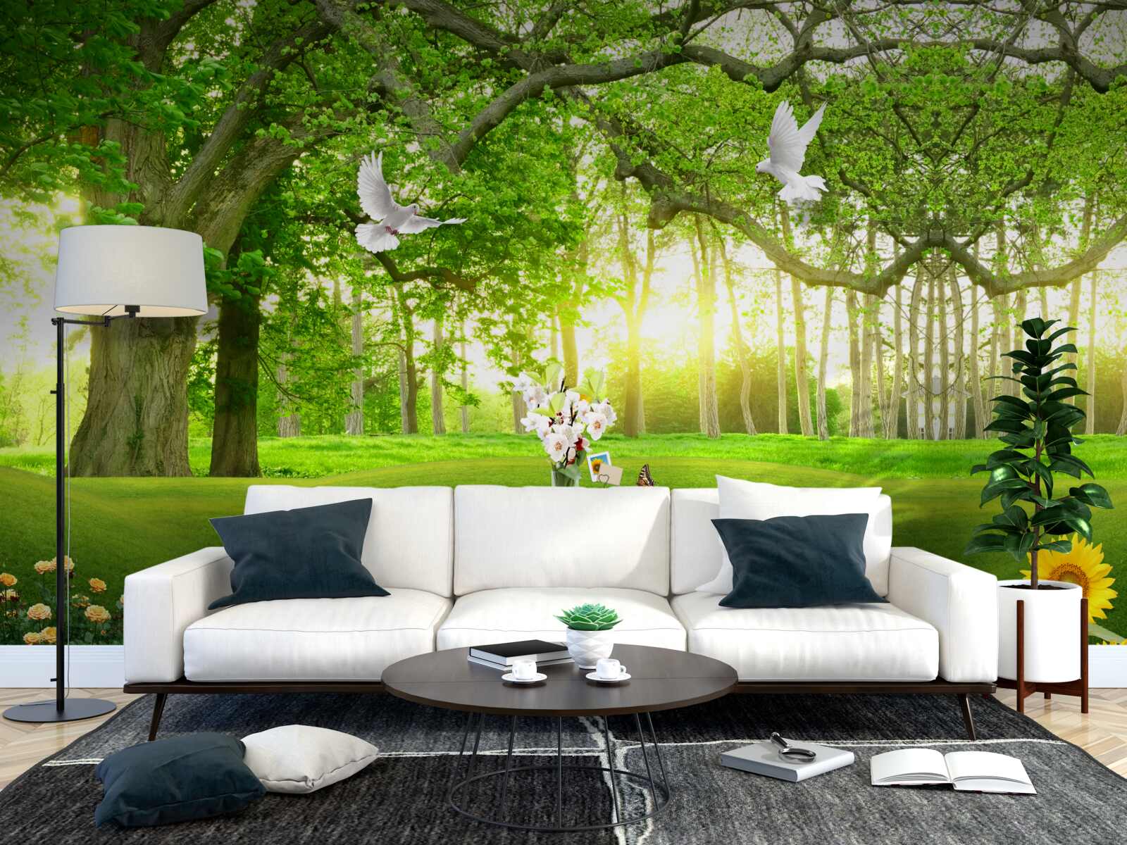 Фотошпалери тиха зелена галявина на світанку