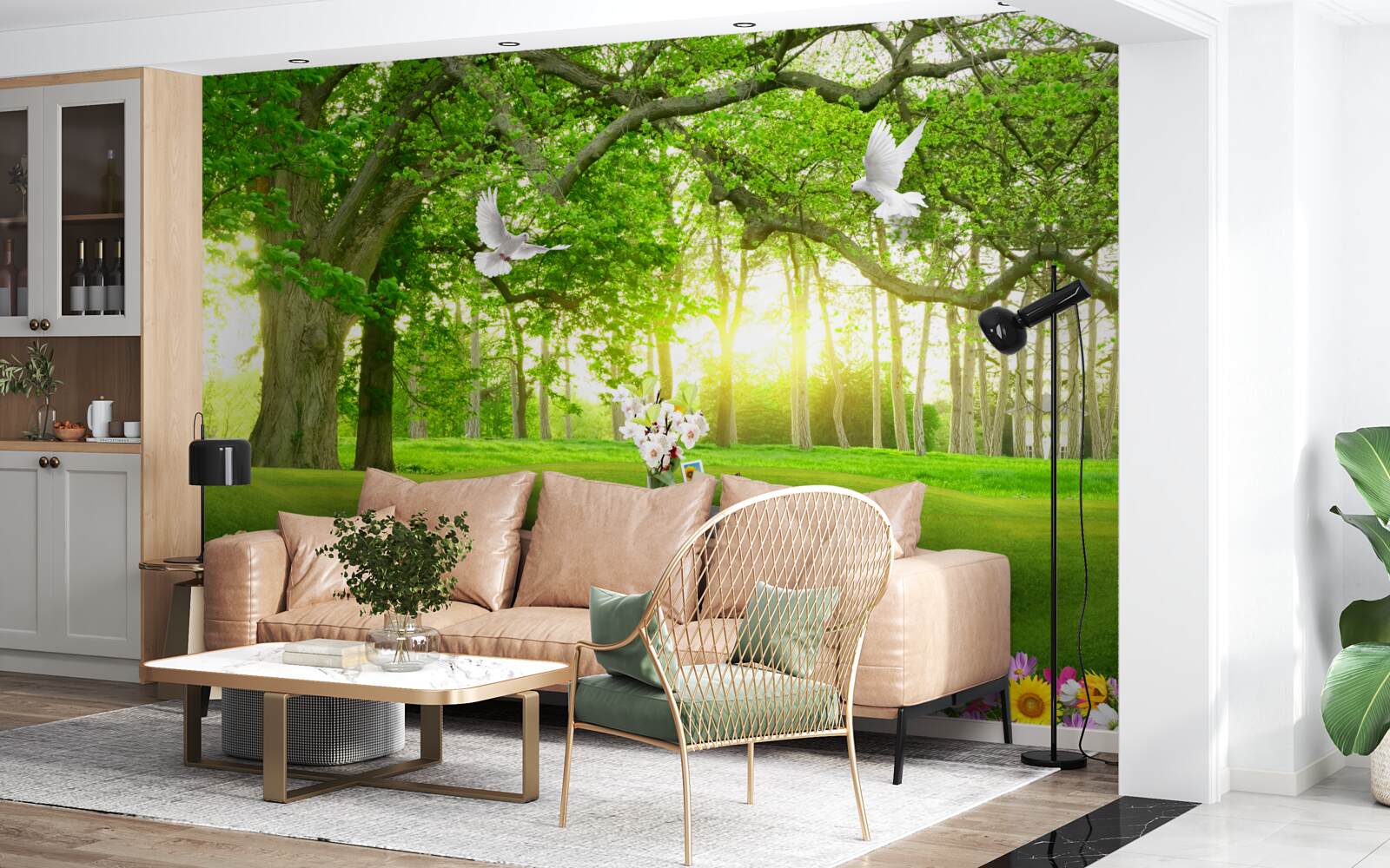 Фотошпалери тиха зелена галявина на світанку