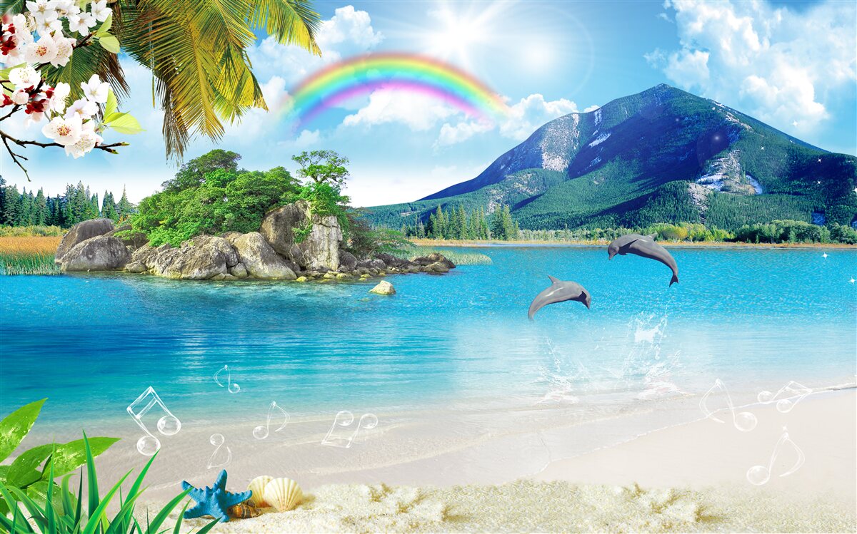 Фотошпалери на березі моря сяє веселка