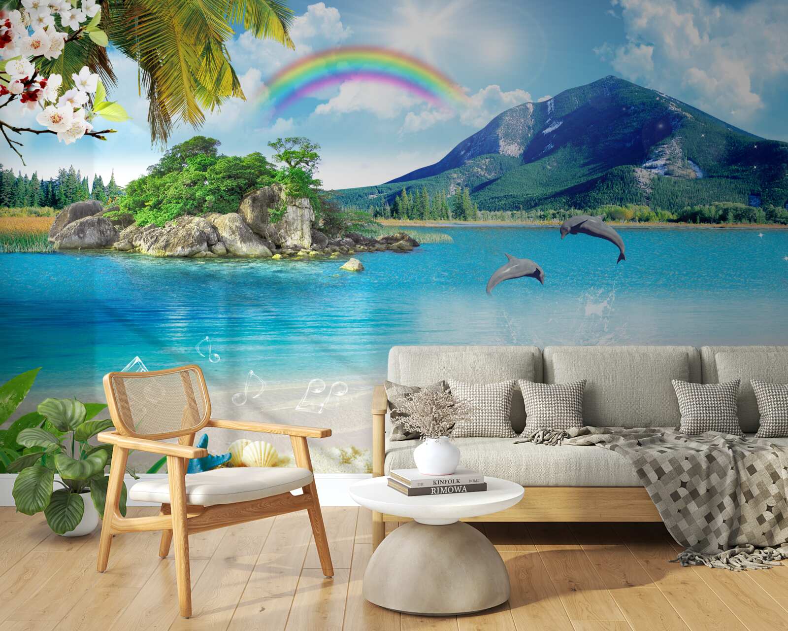 Фотошпалери на березі моря сяє веселка