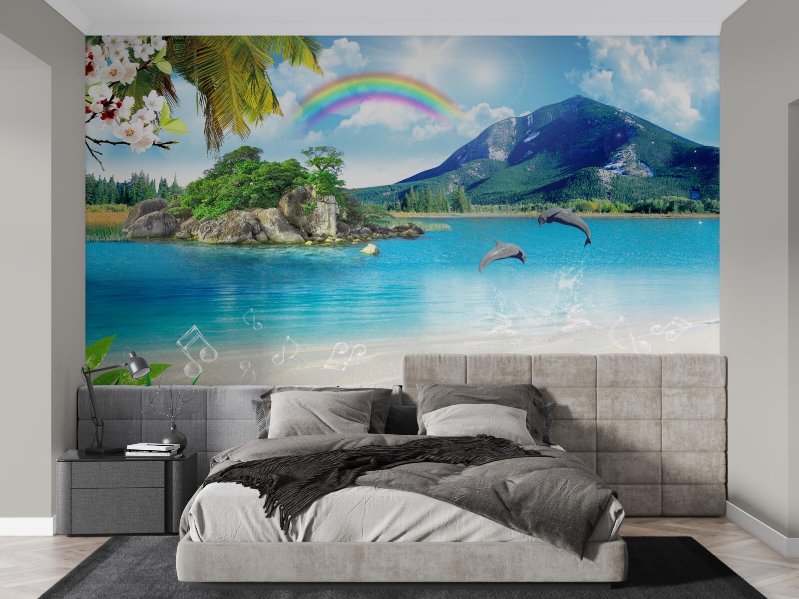 Фотошпалери на березі моря сяє веселка