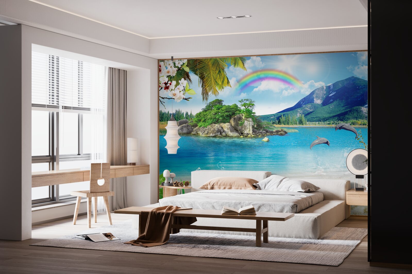 Фотошпалери на березі моря сяє веселка