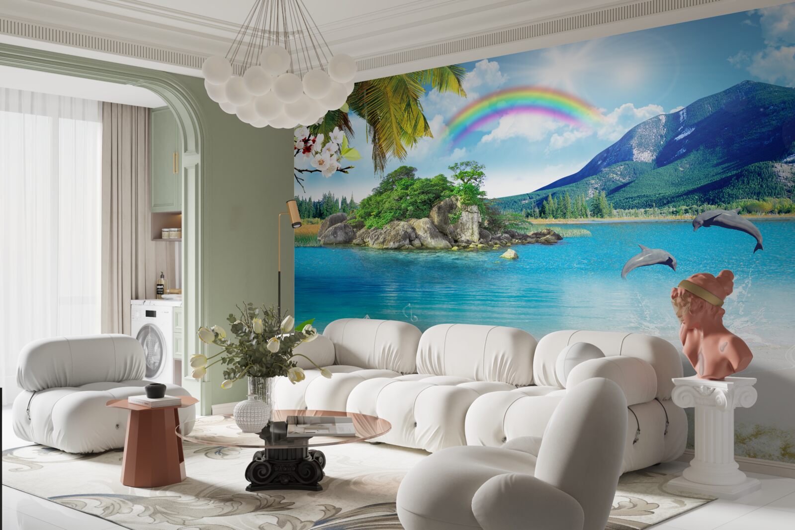 Фотошпалери на березі моря сяє веселка