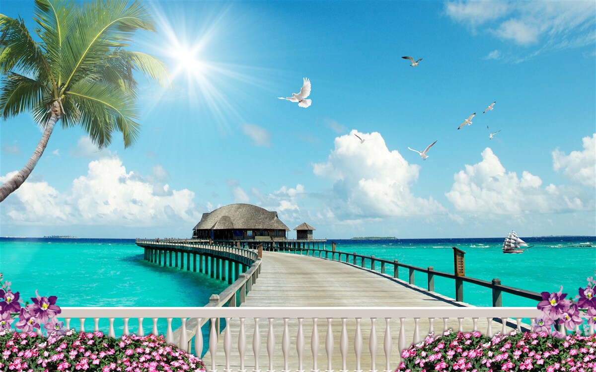 Фотошпалери пірс, що веде до бухти