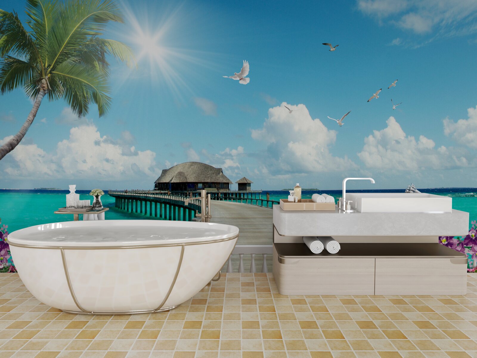 Фотошпалери пірс, що веде до бухти