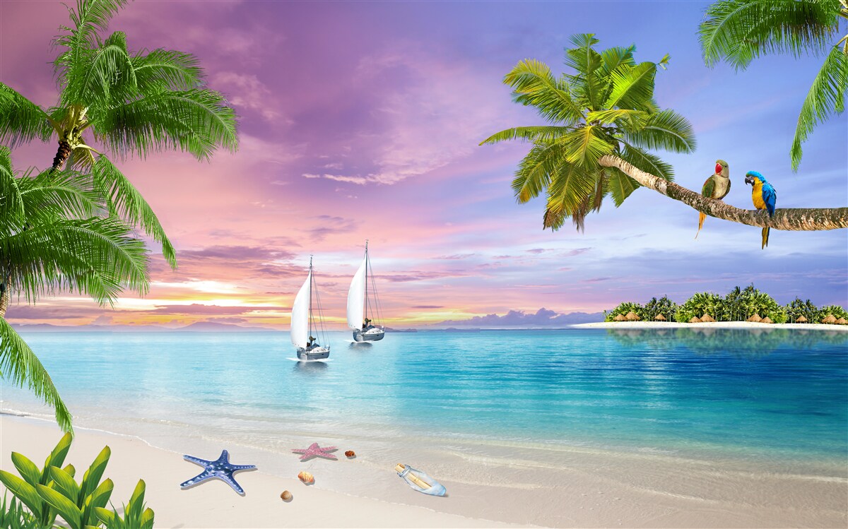 Фотошпалери яхти з вітрилами біля берега моря