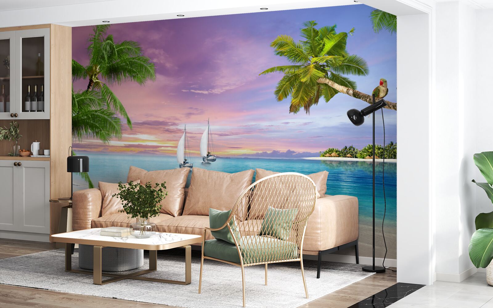 Фотошпалери яхти з вітрилами біля берега моря