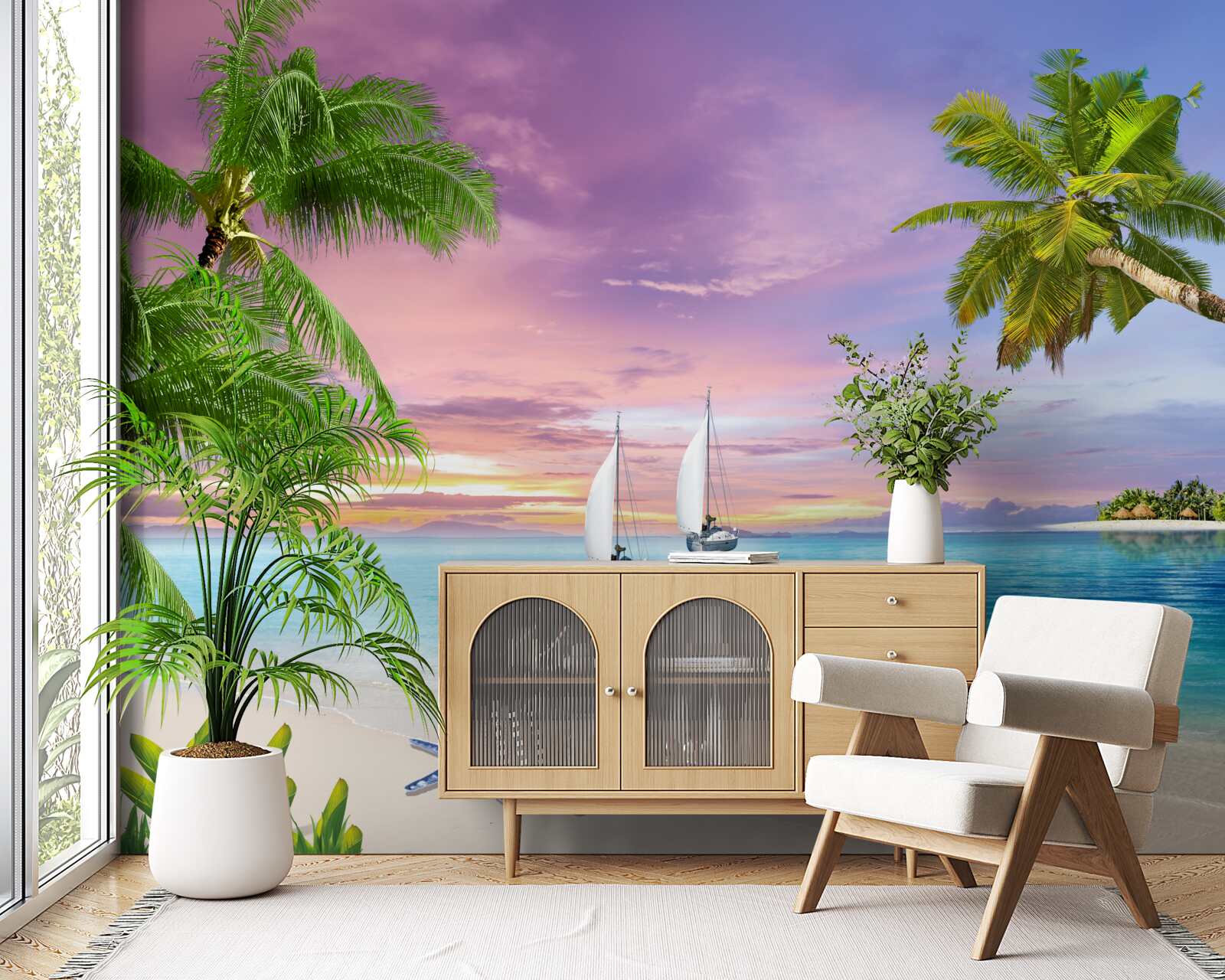 Фотошпалери яхти з вітрилами біля берега моря