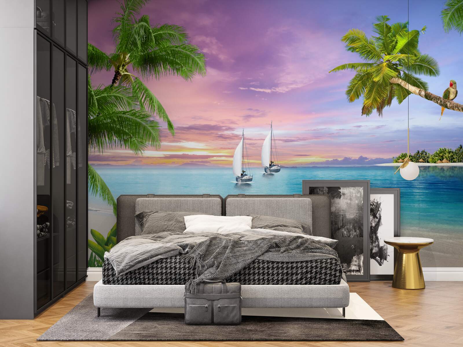 Фотошпалери яхти з вітрилами біля берега моря