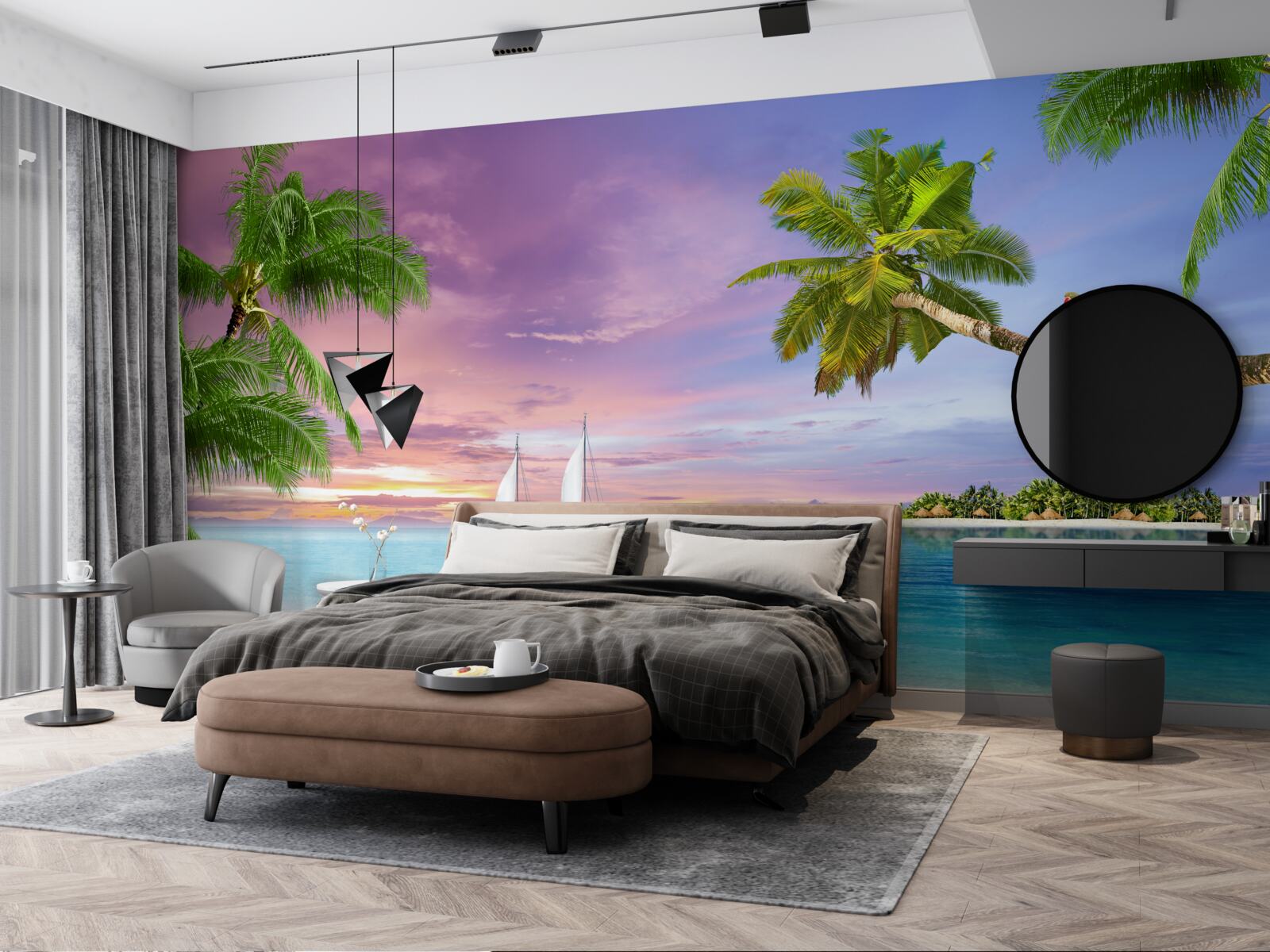 Фотошпалери яхти з вітрилами біля берега моря