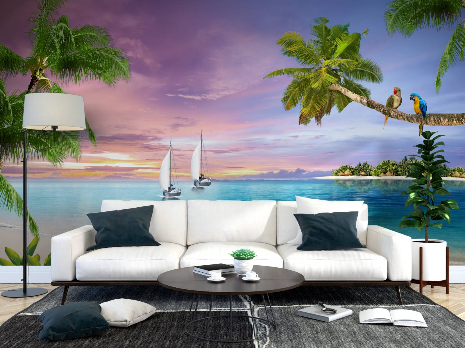 Фотошпалери яхти з вітрилами біля берега моря