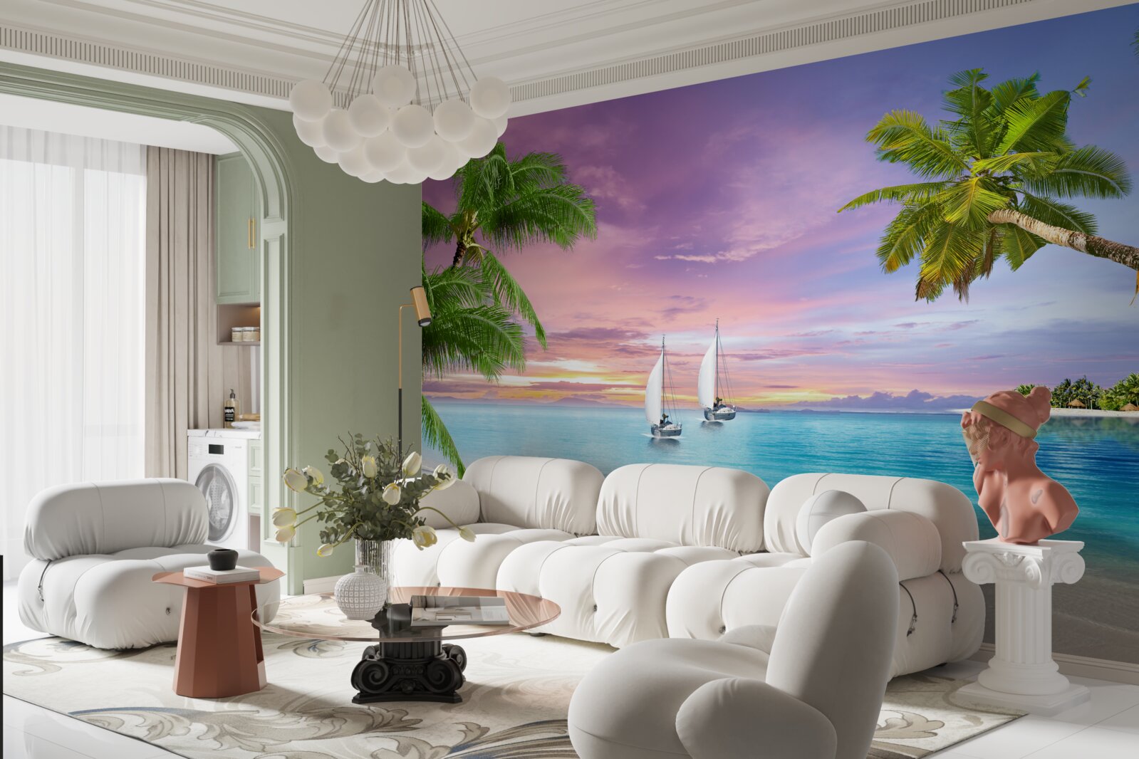 Фотошпалери яхти з вітрилами біля берега моря