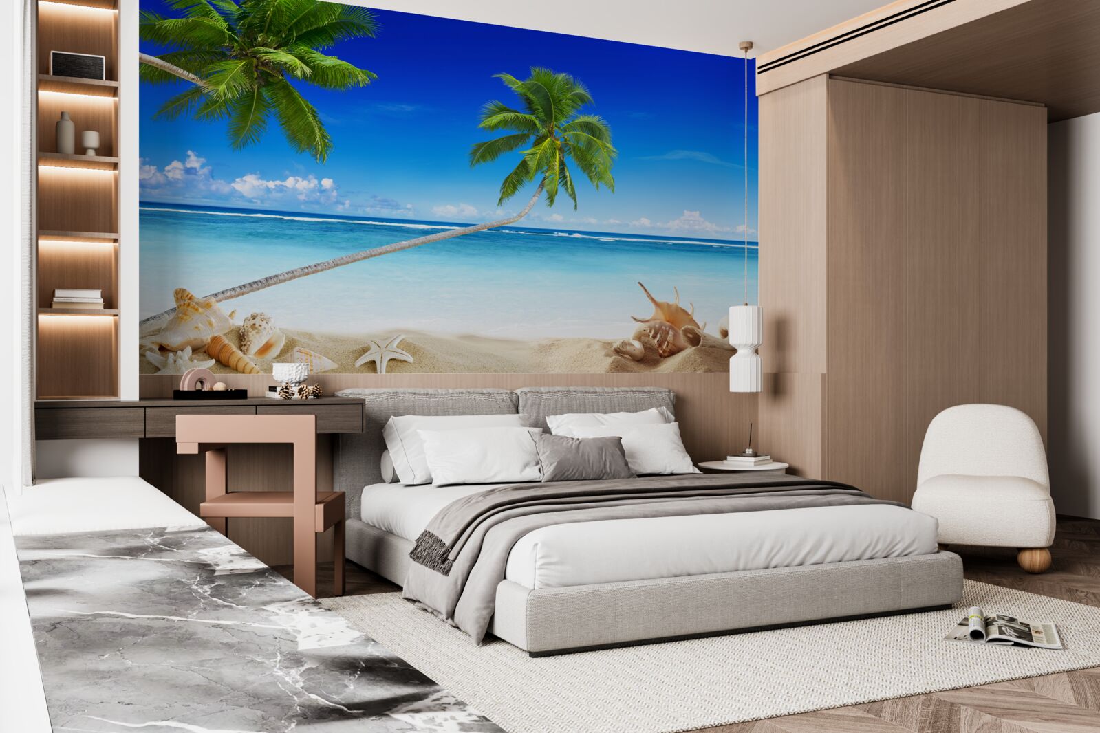 Фотошпалери тропічний пляж і пальми, де панує тиша