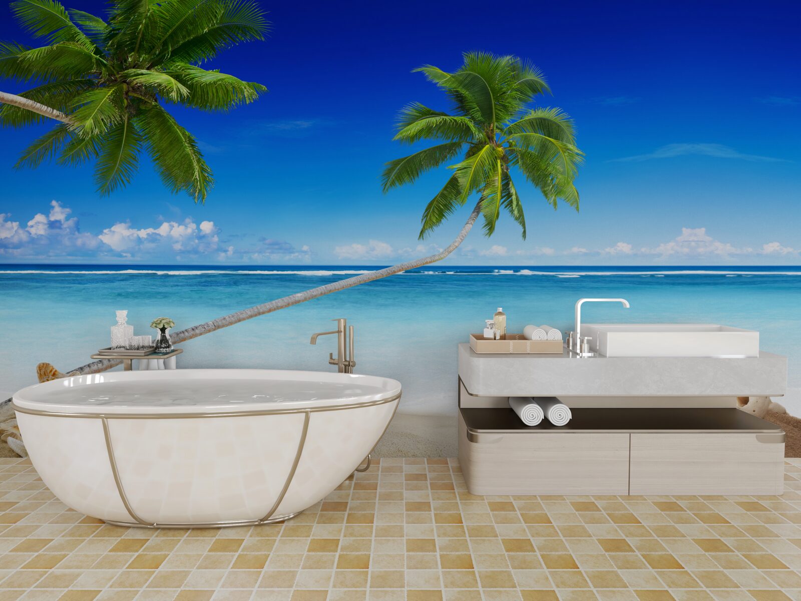 Фотошпалери тропічний пляж і пальми, де панує тиша