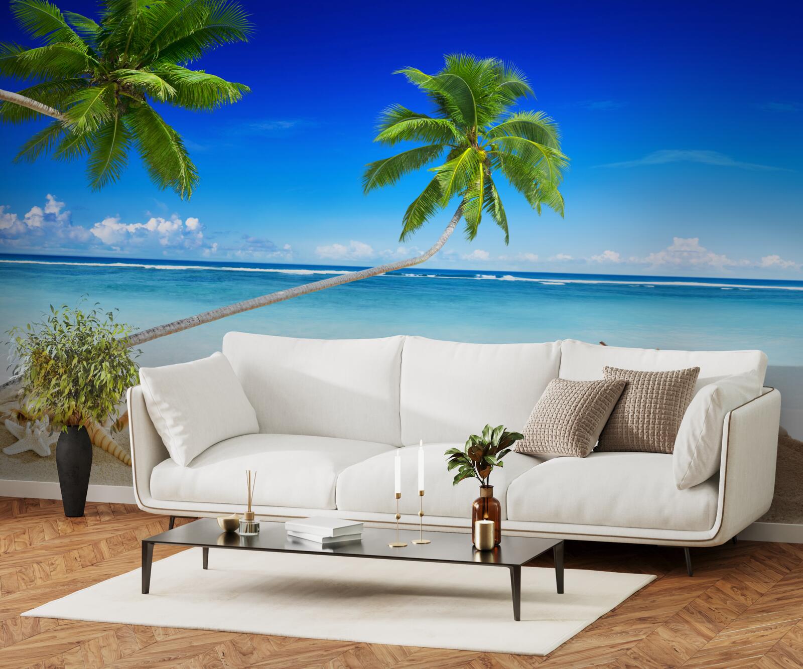 Фотошпалери тропічний пляж і пальми, де панує тиша