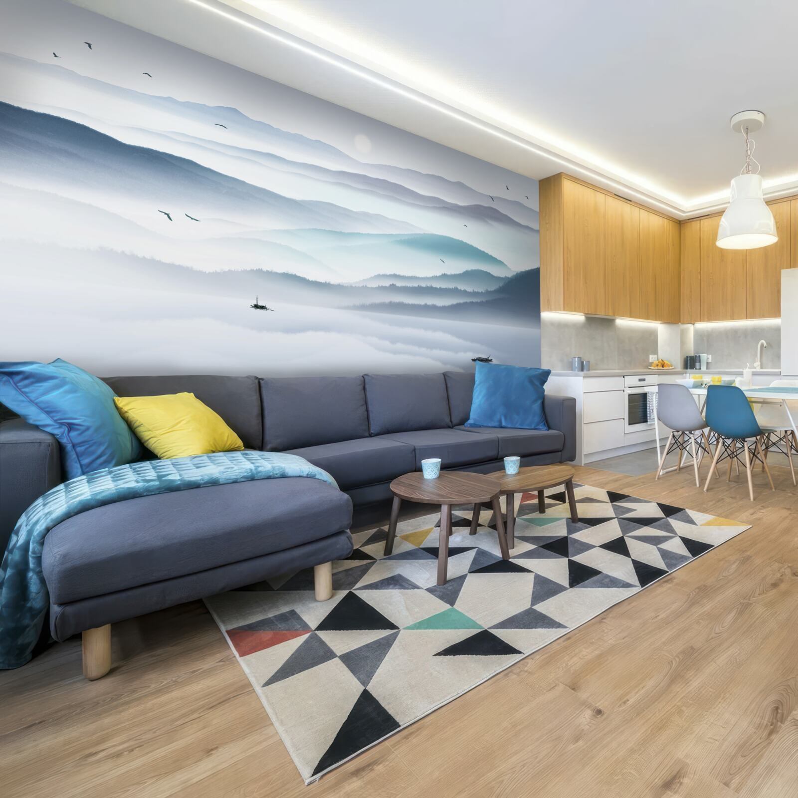 Фотошпалери насувається туман, вкриваючи гірську річку густою пеленою