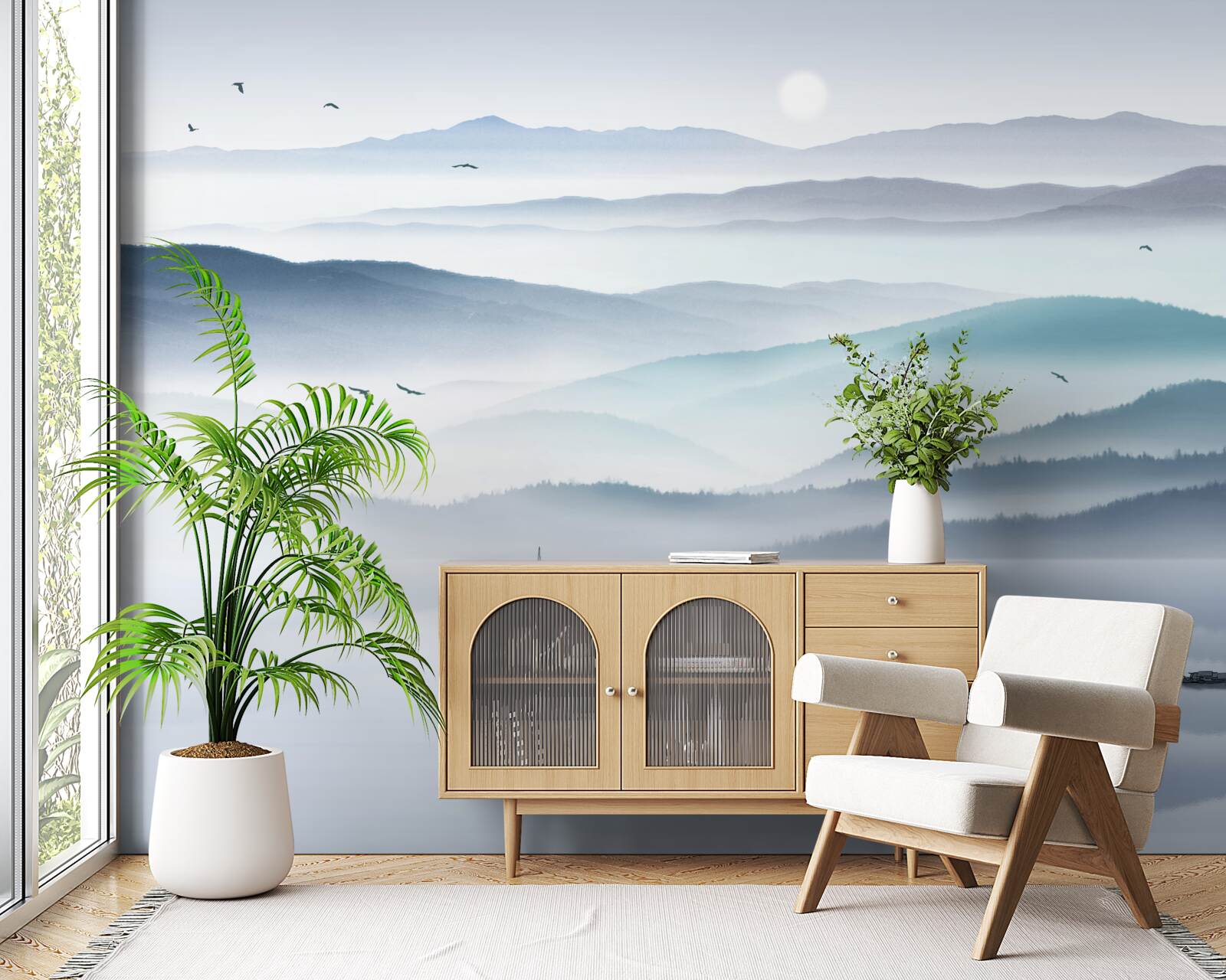 Фотошпалери насувається туман, вкриваючи гірську річку густою пеленою