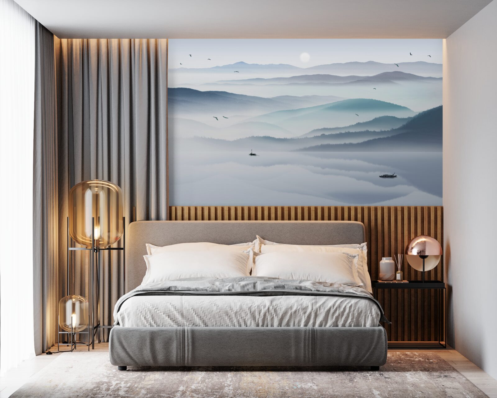 Фотошпалери насувається туман, вкриваючи гірську річку густою пеленою