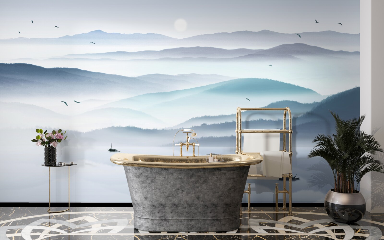 Фотошпалери насувається туман, вкриваючи гірську річку густою пеленою